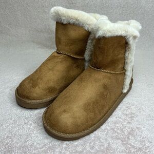 Pescool Faux Suede/Fur Boots/Slippers-Brown-Youth 3-Winter-Cozy-Warm-Gifts-Xmas